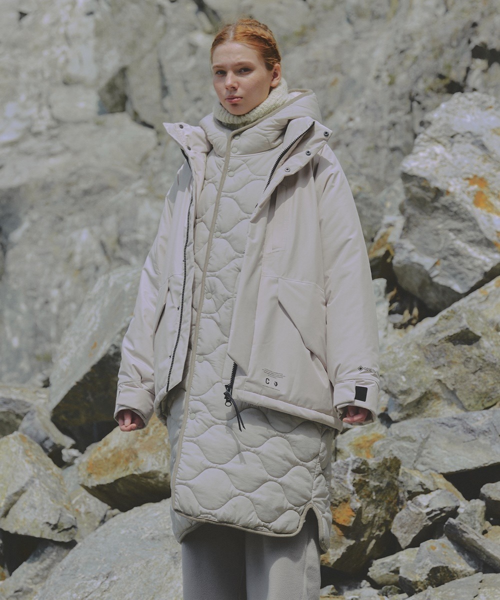 COVERNAT X BLACK YAK 長款 絎縫 連帽外套 大衣 米白色