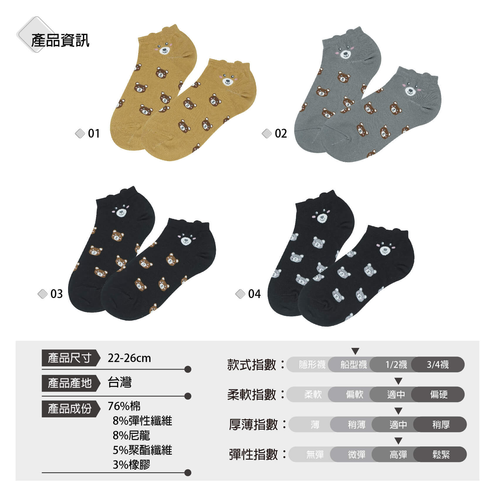 B3061-韓版立體船襪-熊熊頭