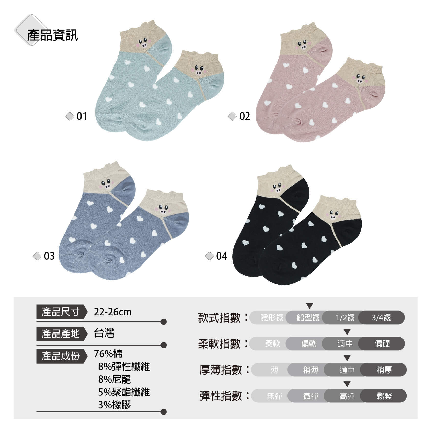 B3061-韓版立體船襪-愛心豬