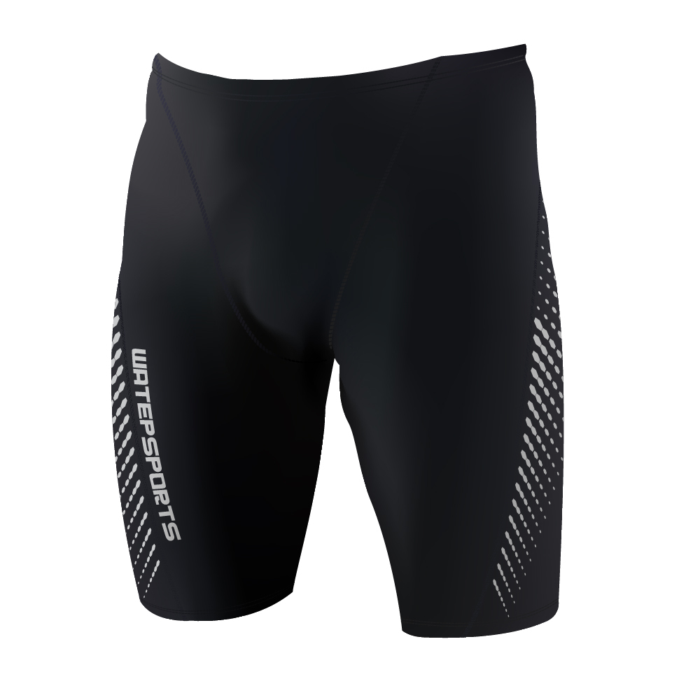 男士機能性面料 V-cut 及膝泳褲 - 黑/銀