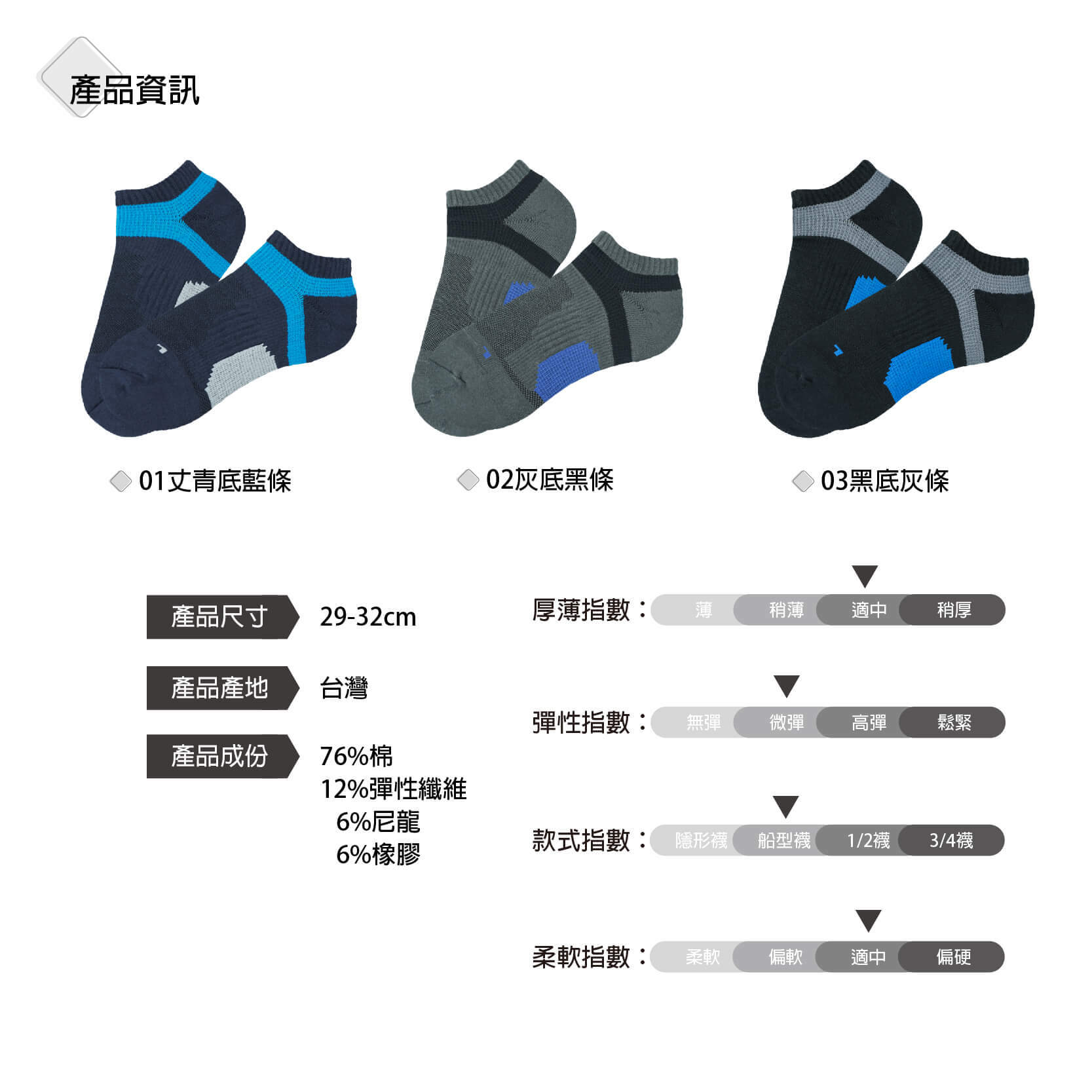 B3125-抗菌除臭男加大足弓氣墊襪