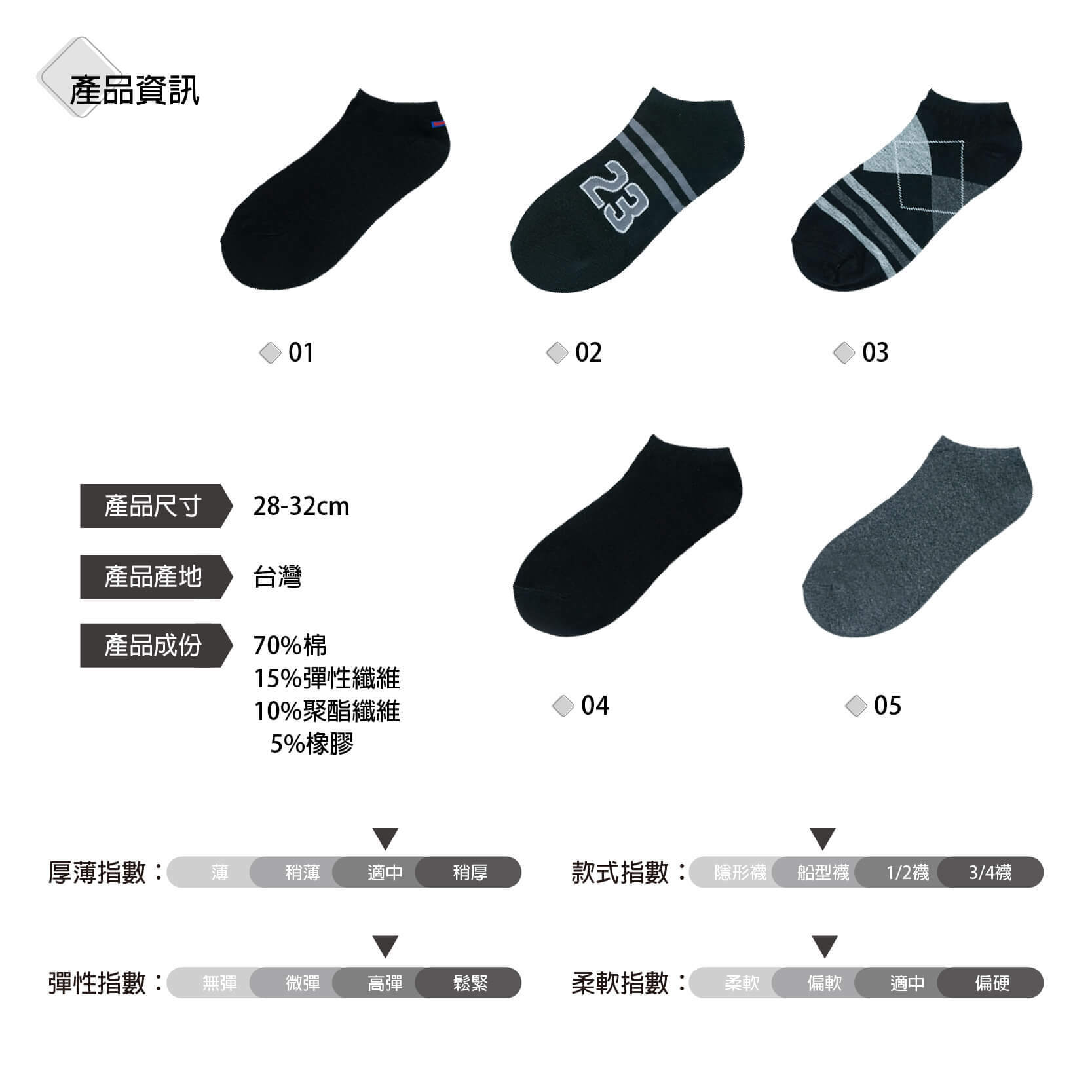 B2001-男細針船襪-素色系列