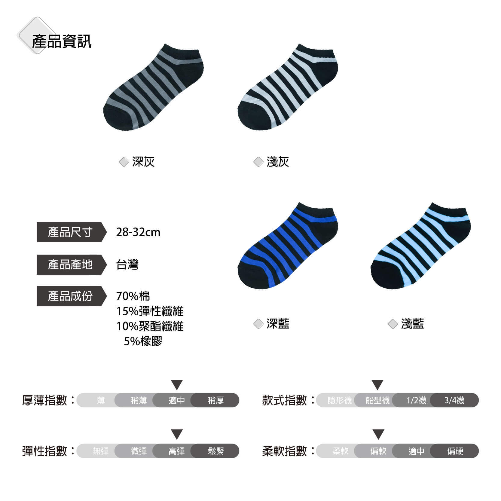 B2001-男細針船襪-粗條紋