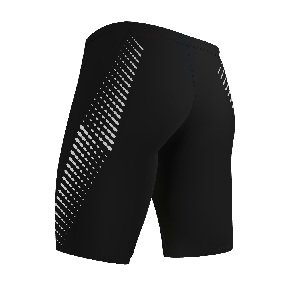 男士機能性面料 V-cut 及膝泳褲 - 黑/銀