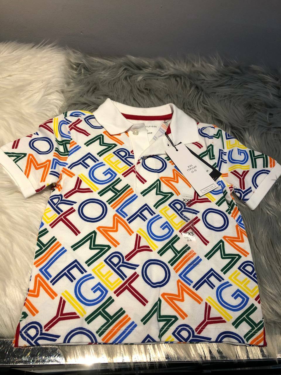 [S] TOMMY HILFIGER KIDS RAINBOW COLOUR WORD LOGO POLO,WHITE, 71J1465-110 (STH62)