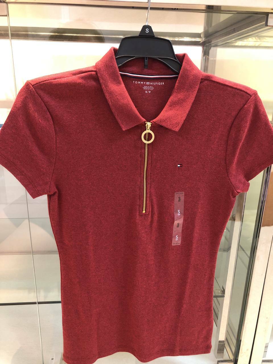 [S] TOMMY HILFIGER ESSENTIAL SLIM FIT ZIP PLACKET POLO,DARK RED, 76J1536-640 [FINAL SALE] (STH63)