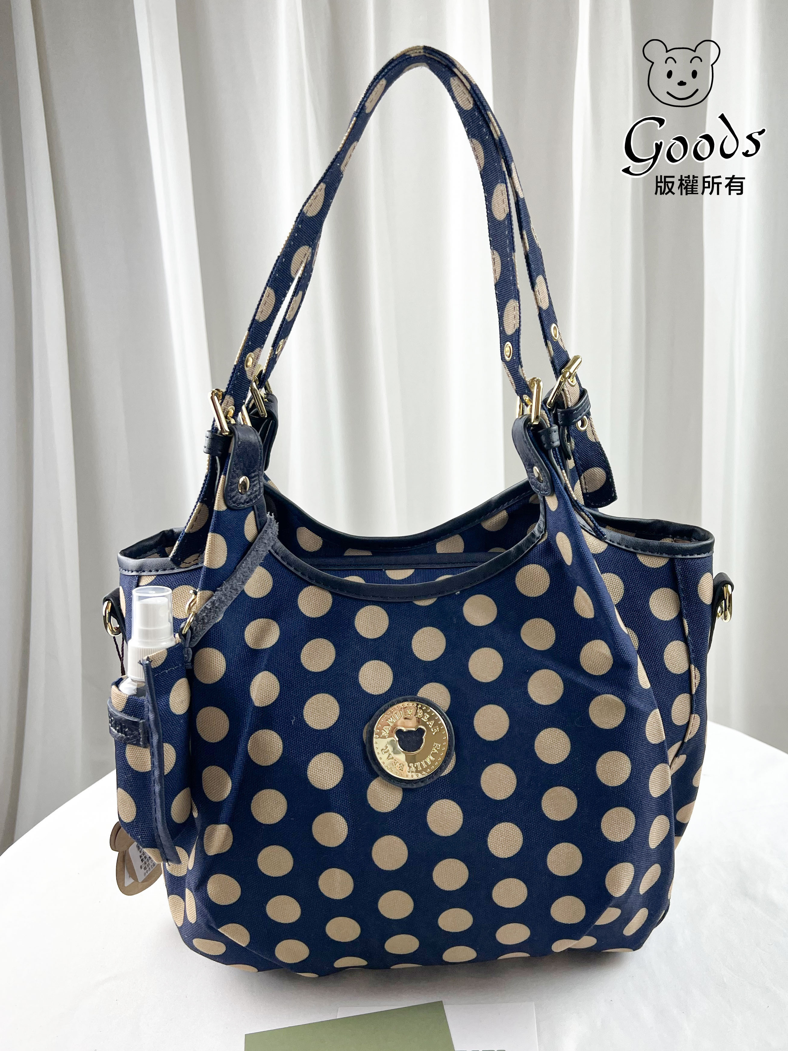 FamilyBear 卡其點點手提包 / 側背包 附酒精保護套+酒精瓶  #2520