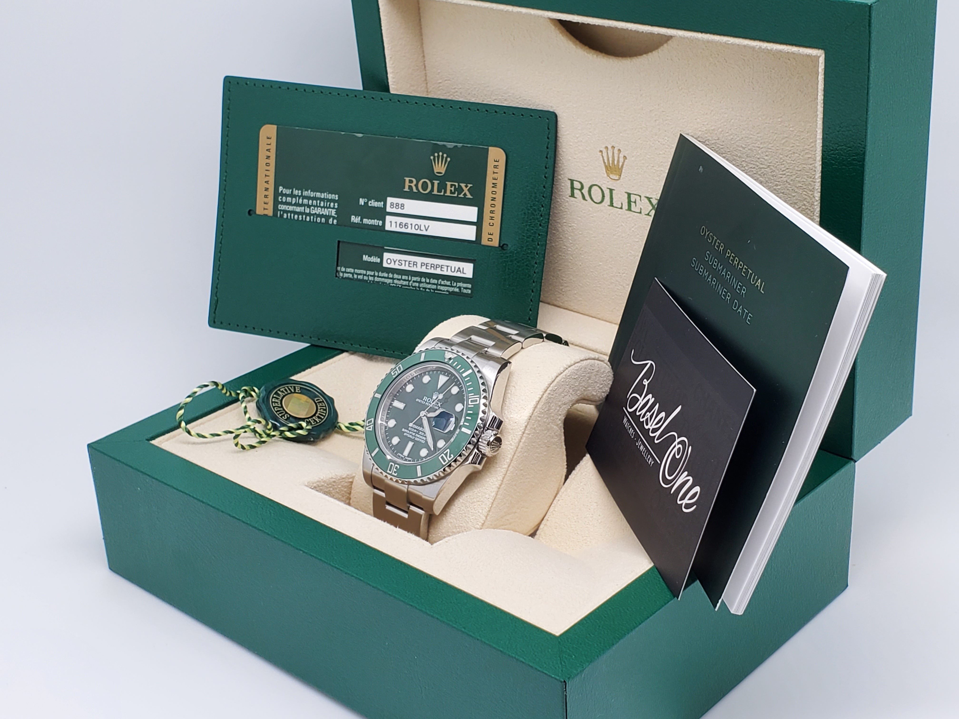 Rolex 2015 SS 116610 Submariner Factory 116610LV Green Bezel Insert w/ Original Rolex Box & Warranty Card