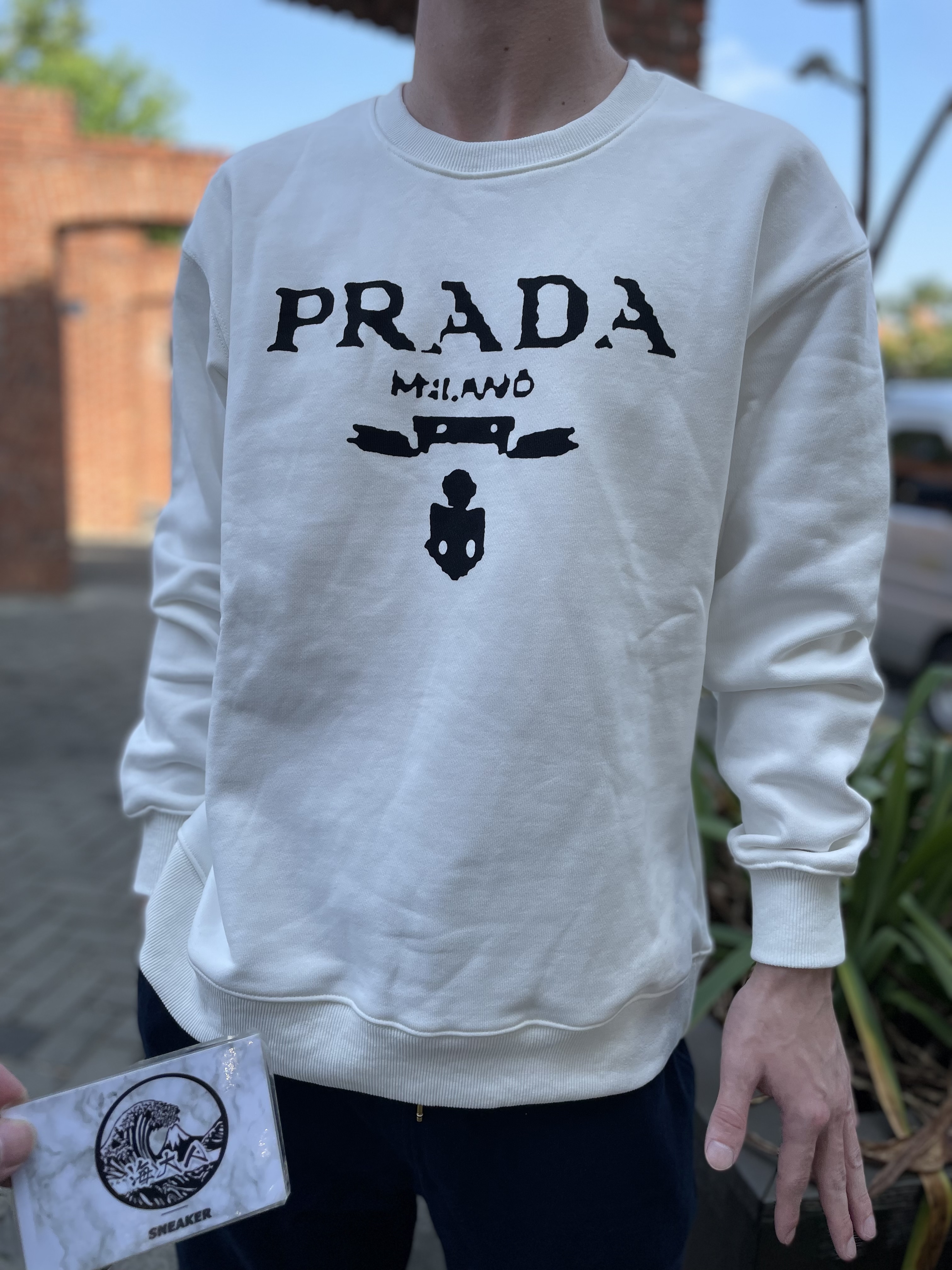 Prada 標語印刷白色長袖