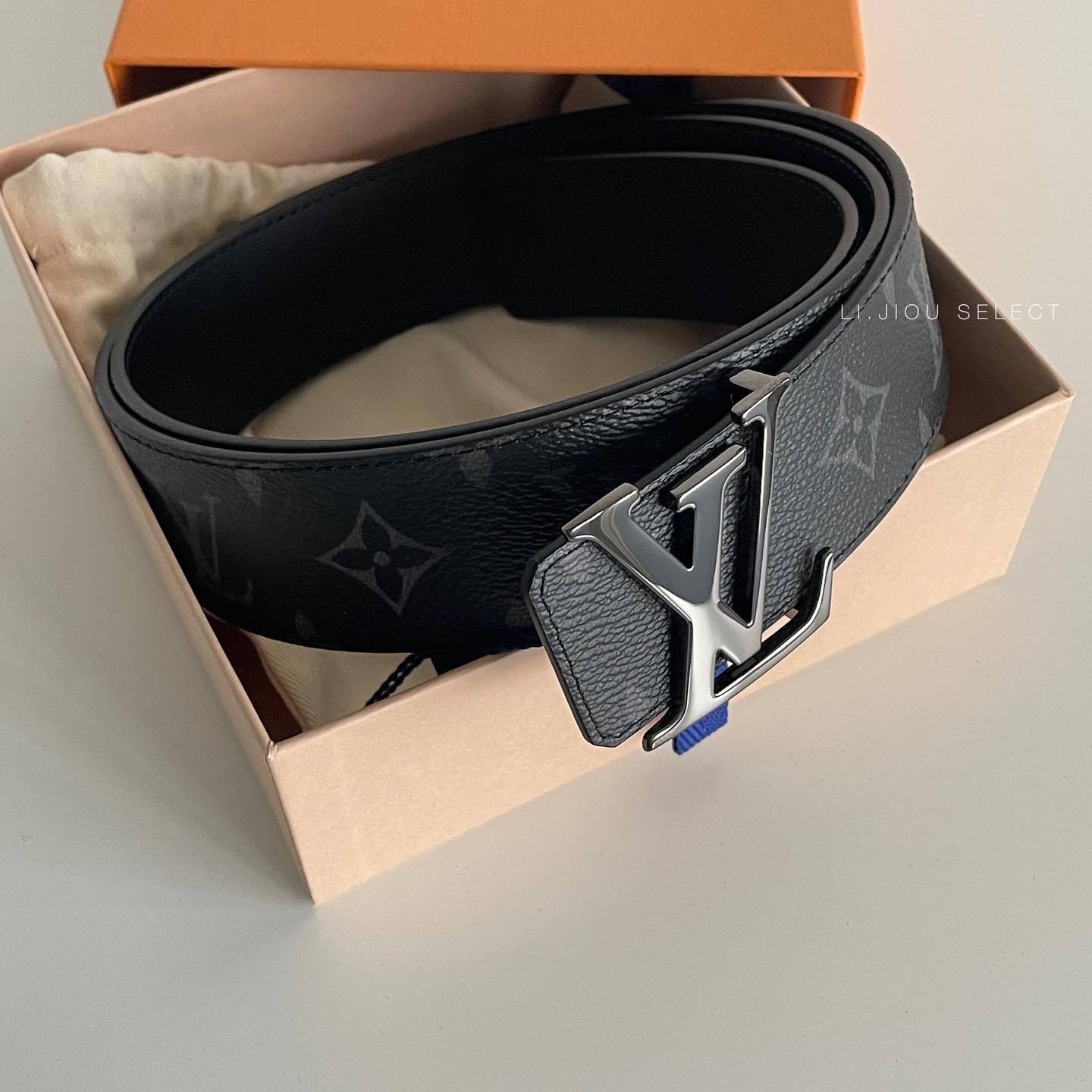 Louis Vuitton LV 黑老花雙面皮帶 4cm