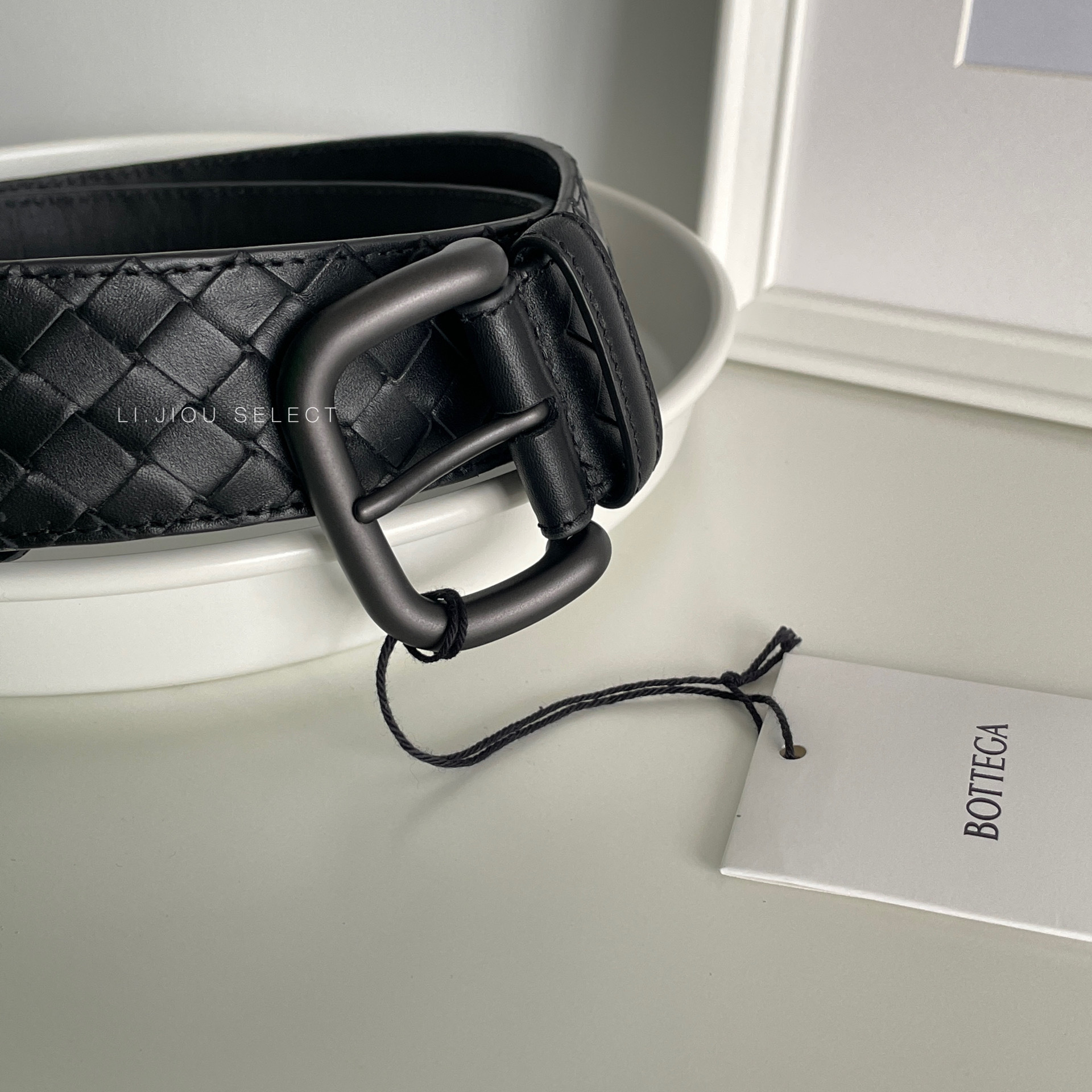 Bottega Veneta BV 黑色編織皮帶 4cm