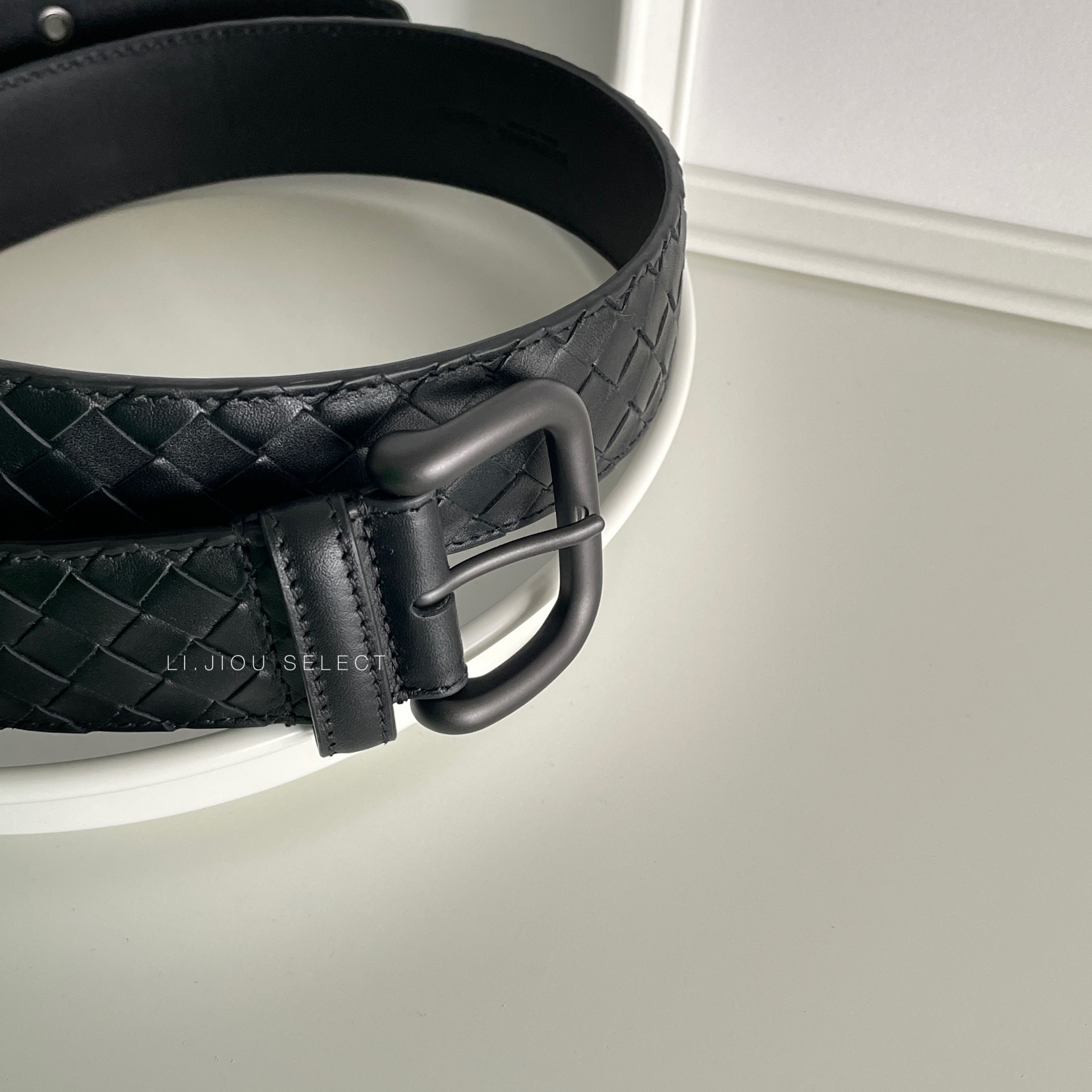 Bottega Veneta BV 黑色編織皮帶 4cm