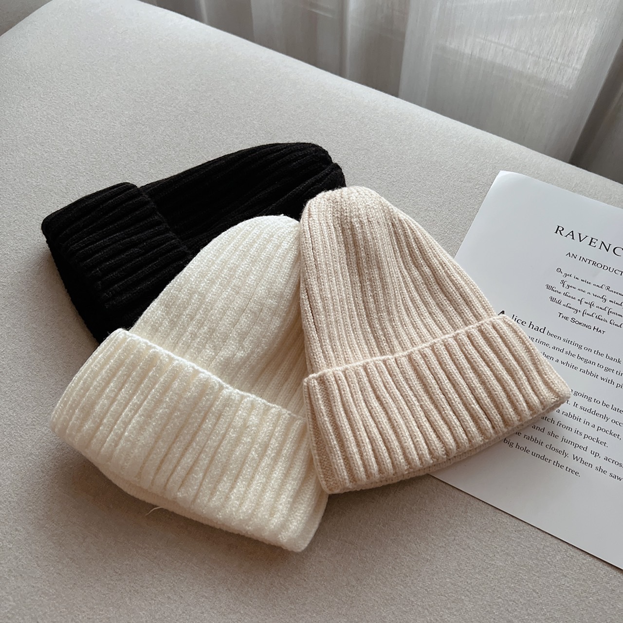 奶油系坑條毛帽/五色