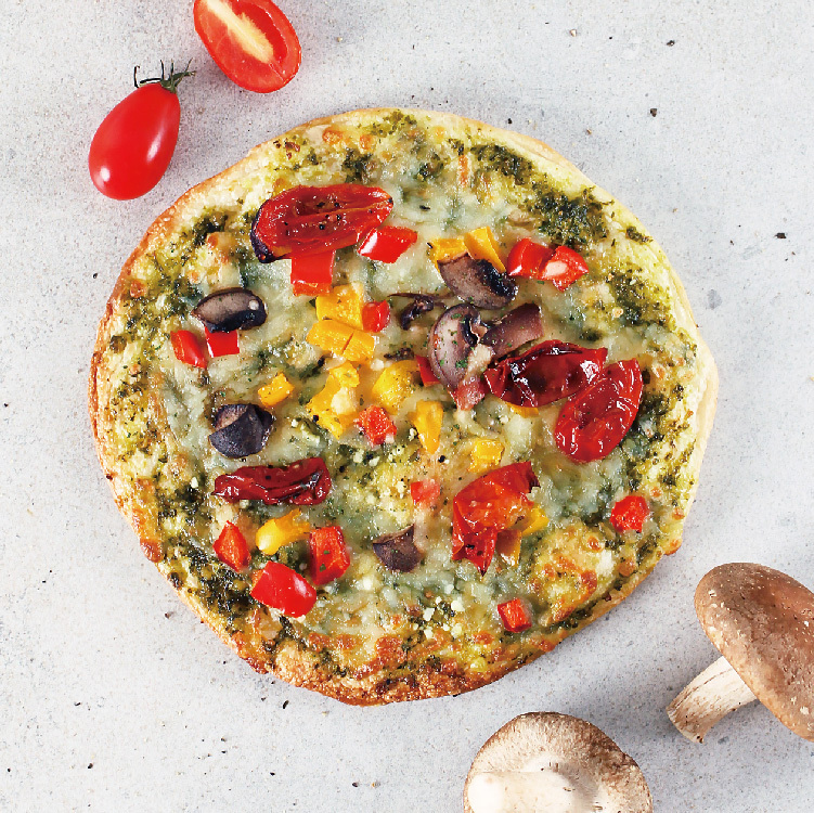 青醬蔬菜羊奶酪薄皮披薩 （奶素） 限冷凍