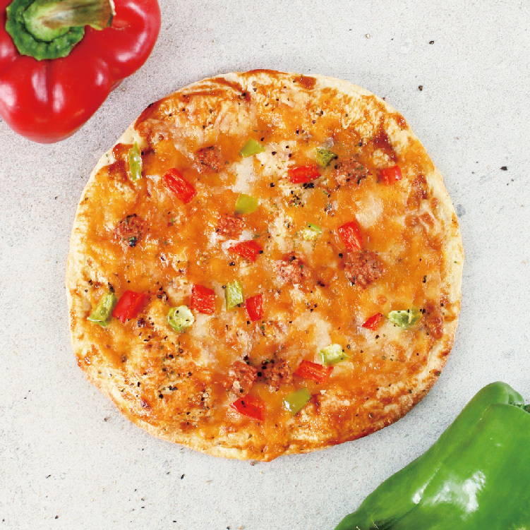 燒烤醬素豬肉切達薄皮披薩 （奶素） 限冷凍