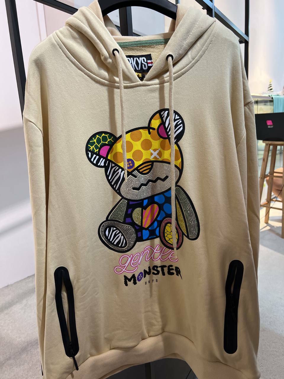 [S] LUCKY CHARM MENS BKYS GENTLE MONSTER RHINESTONE HOODIE,SAND, H454-SAND [FINAL SALE] (SLCM11)