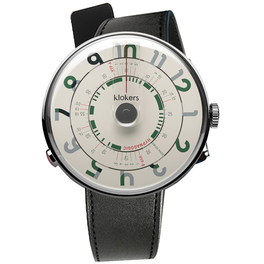 KLOK-01-H3 綠字錶頭+單圈皮革錶帶