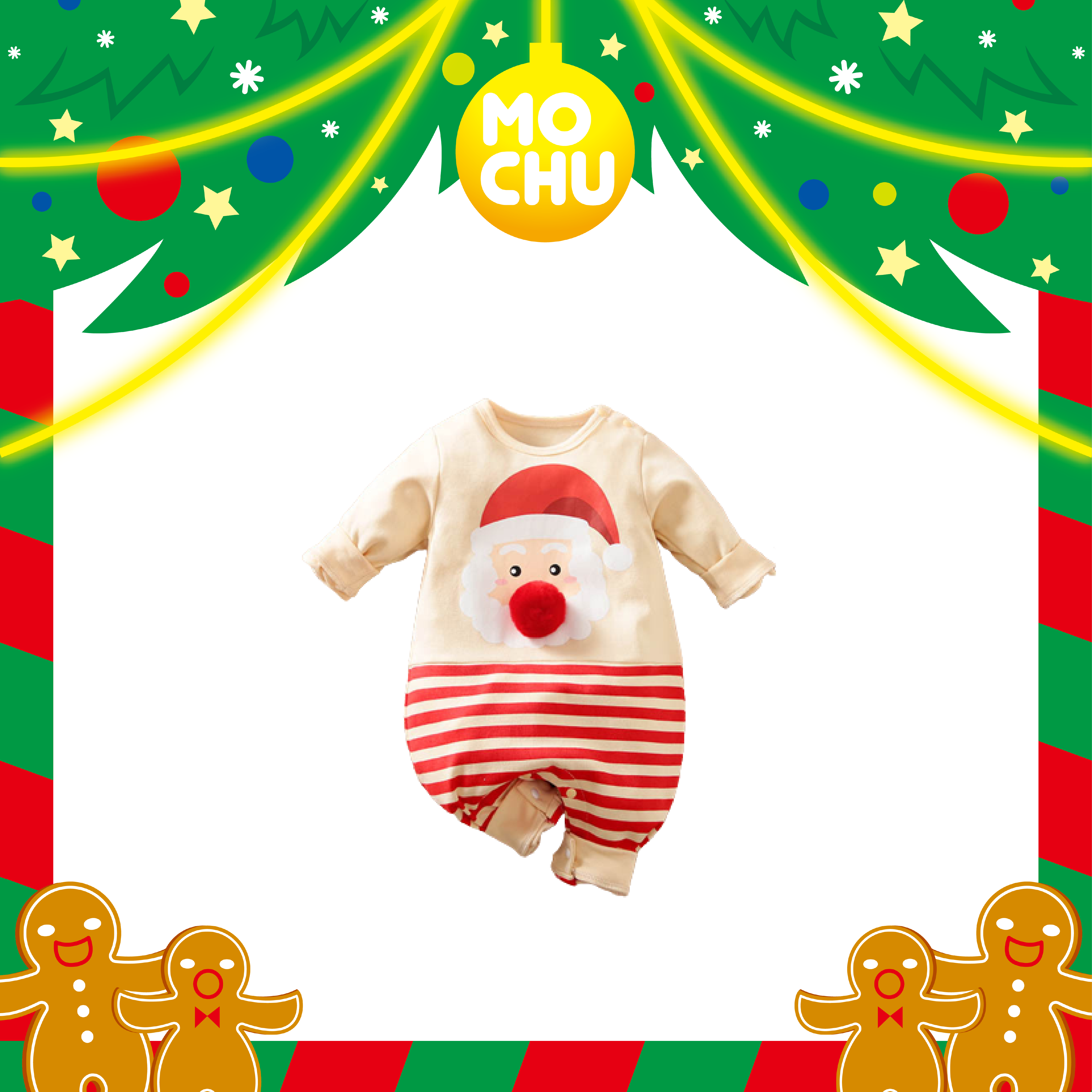 (90cm現貨)條紋聖誕老人長袖包屁衣