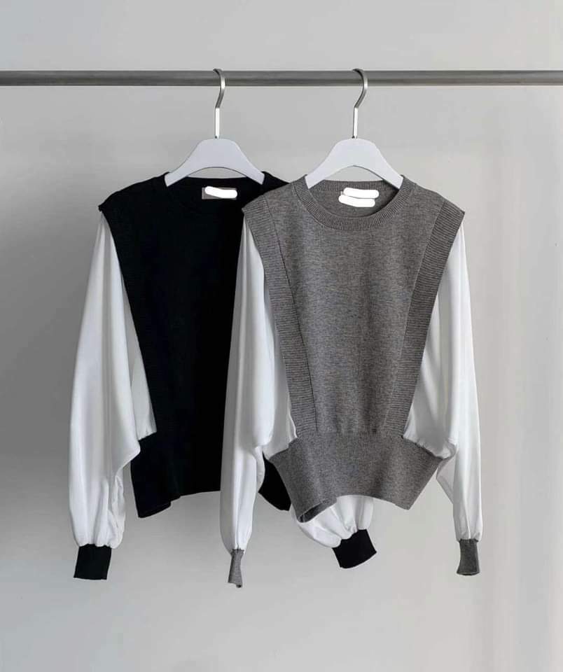 拼白色袖款上衣(12896)