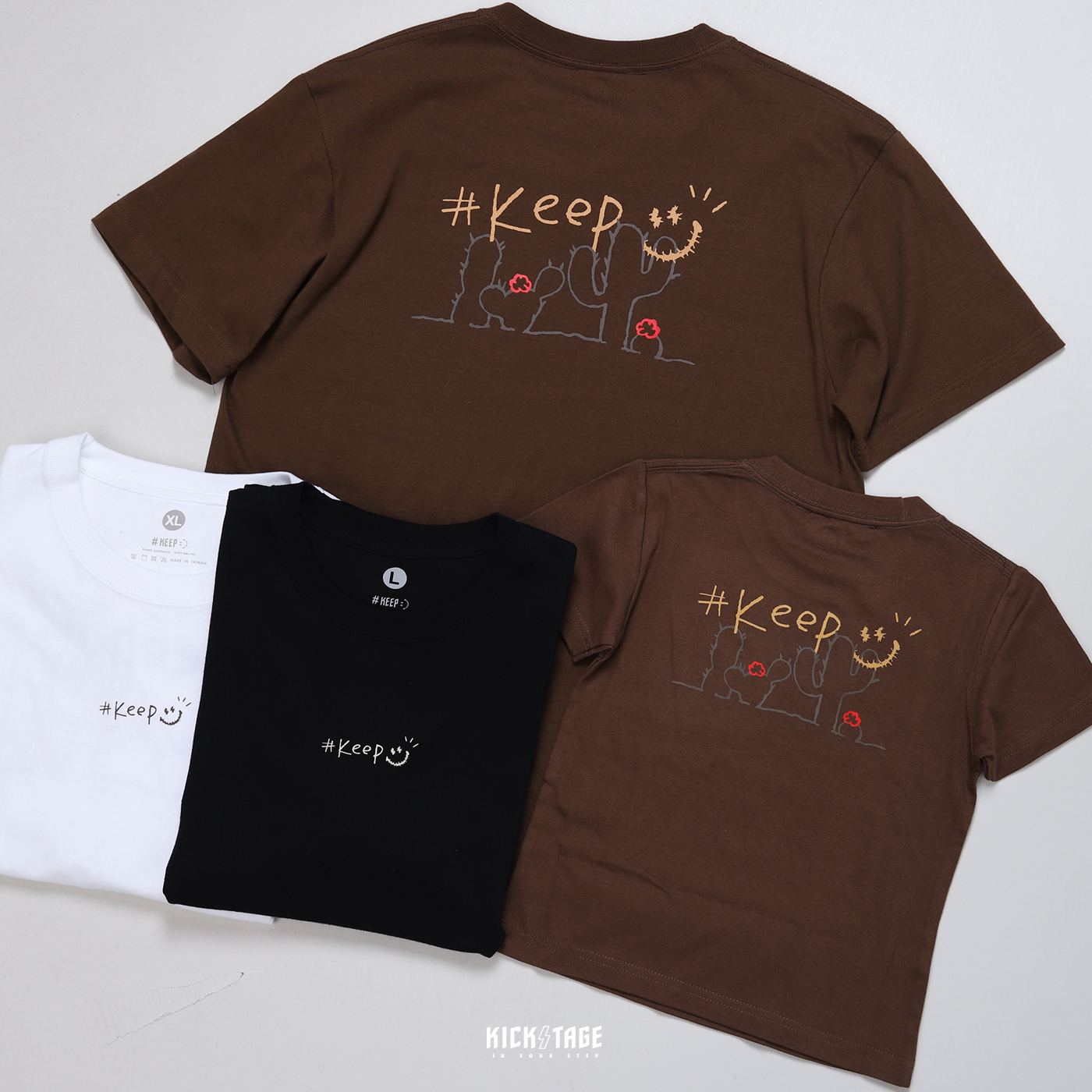 **特價商品售出不退換**#KEEP CACTUS HAND DRAWING TEE 白色 黑色 咖啡 仙人掌 手繪插畫 草寫LOGO 純棉 兒童 成人 短T【KS132】