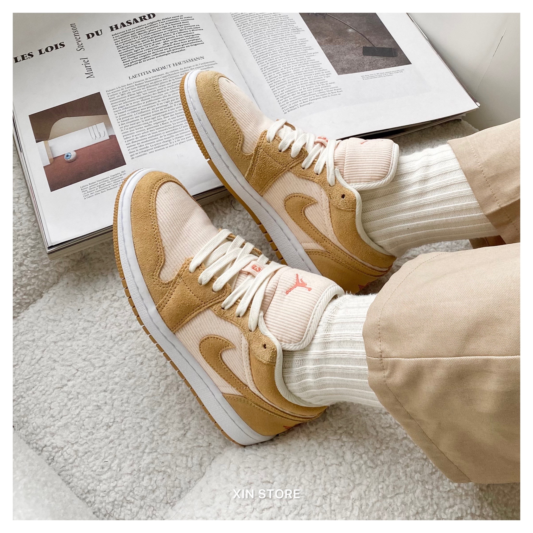 【現貨】Nike W Air Jordan 1 Low SE  低筒 燈心絨 麂皮 拼接 淺卡其