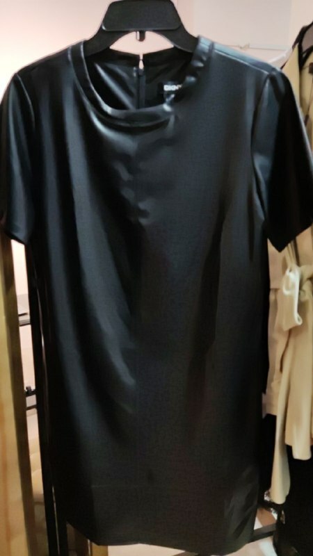 [S] DKNY SHORT SLEEVE FAUX LEATHER DRESS,BLACK, DD1G4075-BLK (SD92)