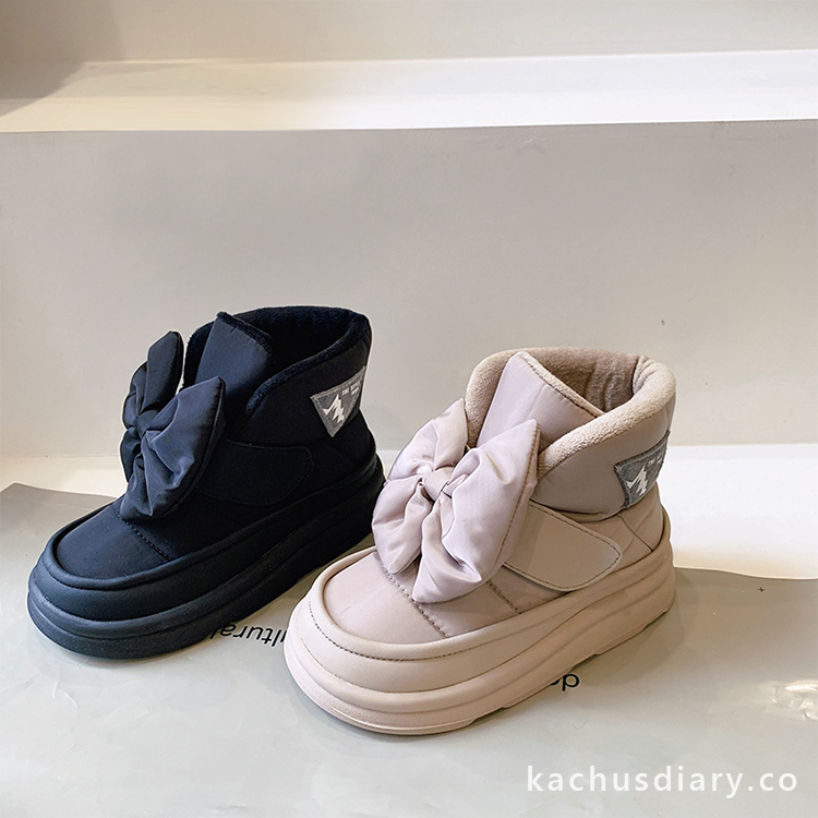 Bow velvet snow boots