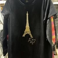[S] KARL LAGERFELD SEQUIN EIFFEL TOWER T-SHIRT DRESS,BLACK/GOLD, L9WDD015-BGD (SKL361)