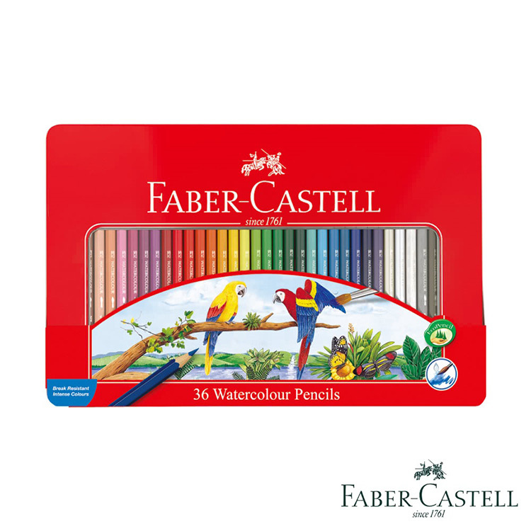 【FABER-CASTELL】36色水性色鉛筆(鐵盒)(附水彩筆)