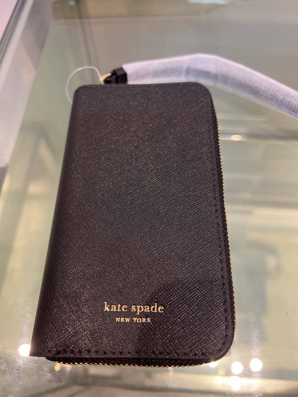 [S] KATE SPADE NEW YORK CAMERON ZIP LEATHER WRISTLET FOR IPHONE XS,BLACK, 98687365338 (SKS317)