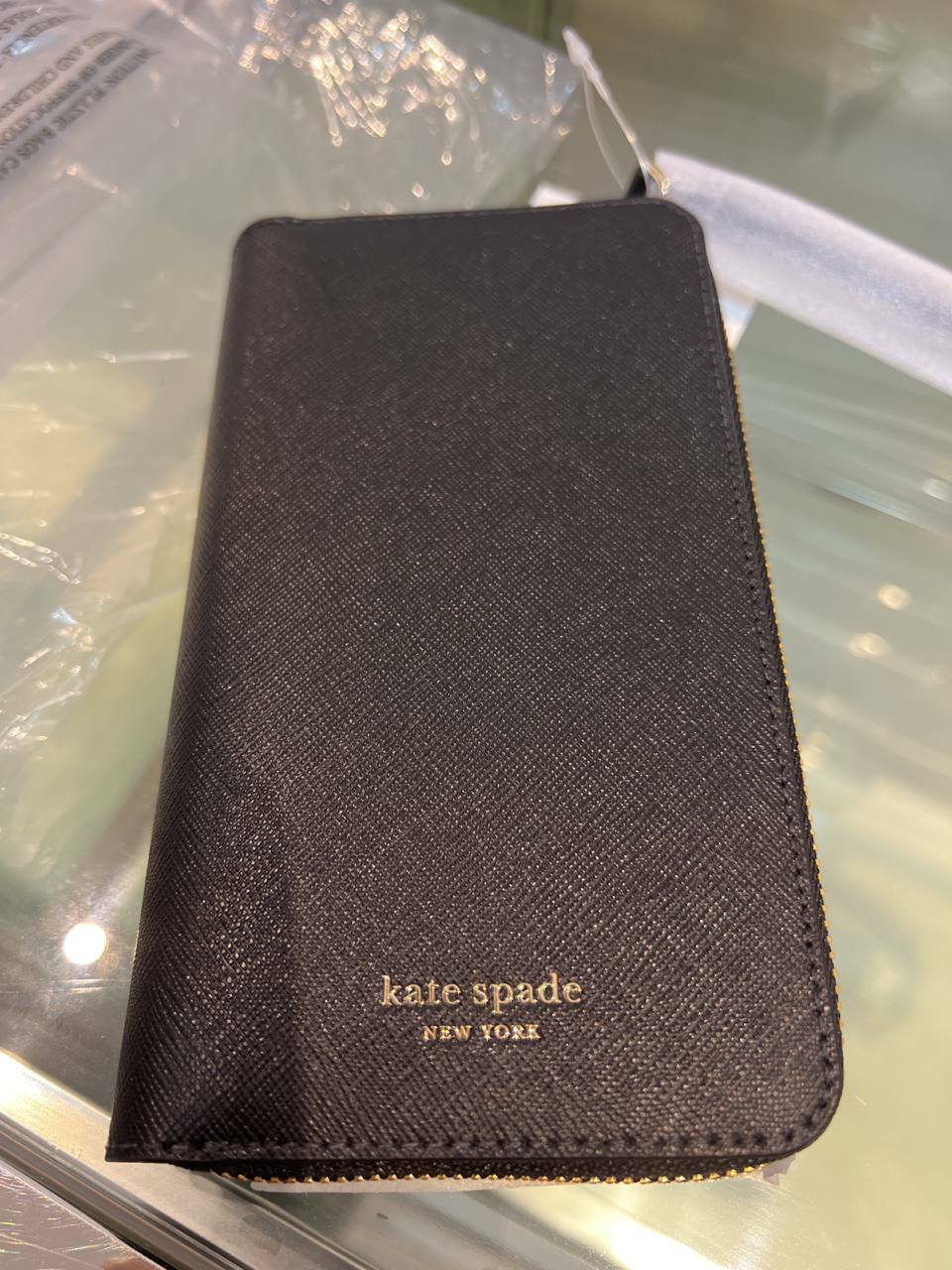 [S] KATE SPADE CAMERON ZIP LEATHER WRISTLET FOR IPHONE XS,BLACK, 98687365307 (SKS318)