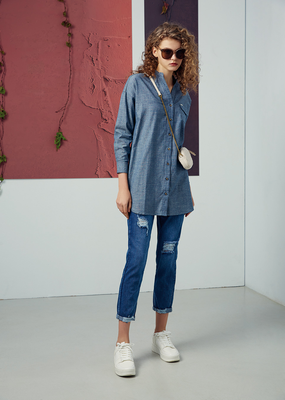 牛仔文青風長版上衣R6091