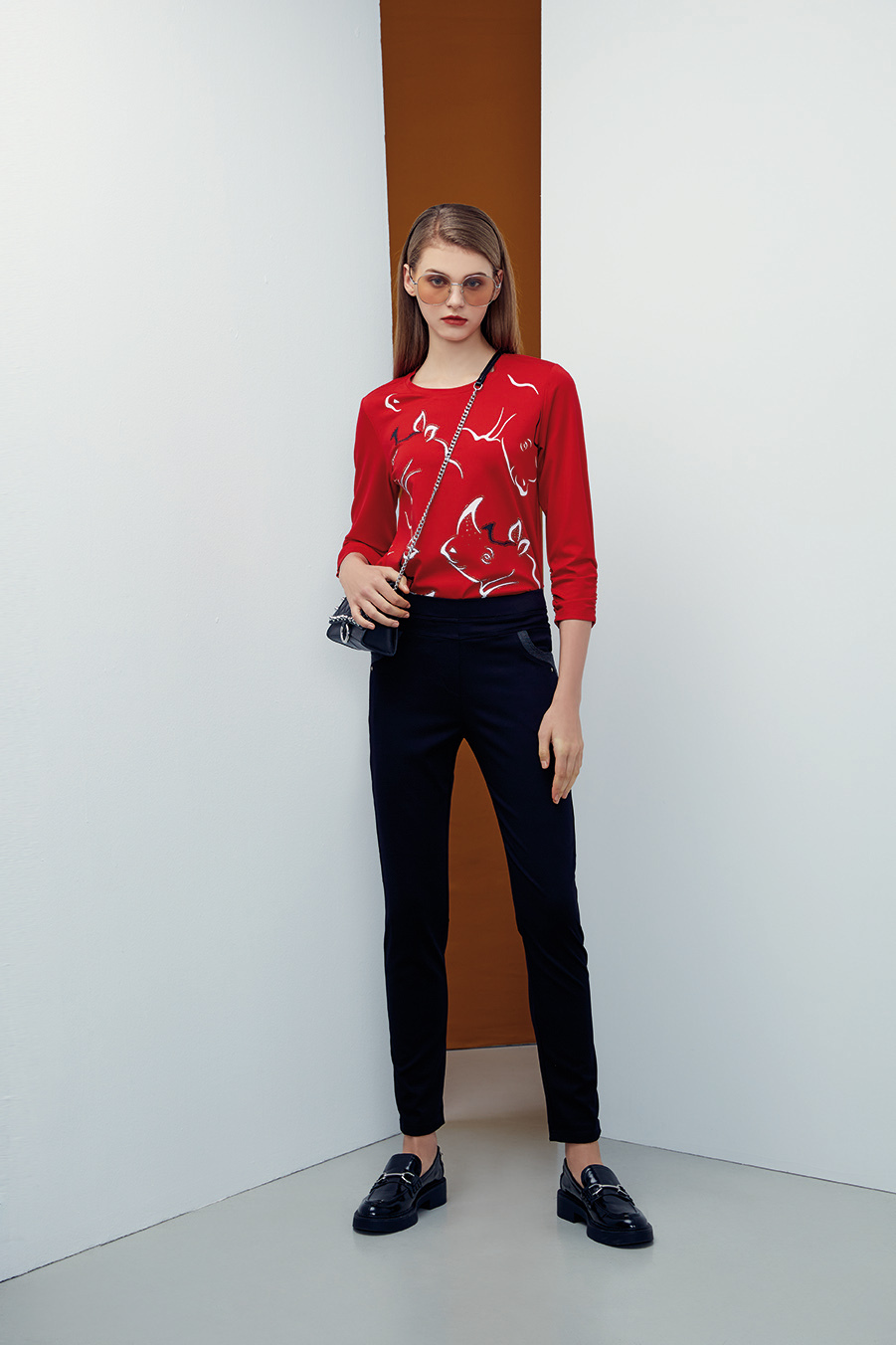 氣質學院風彈性修身長褲R6111