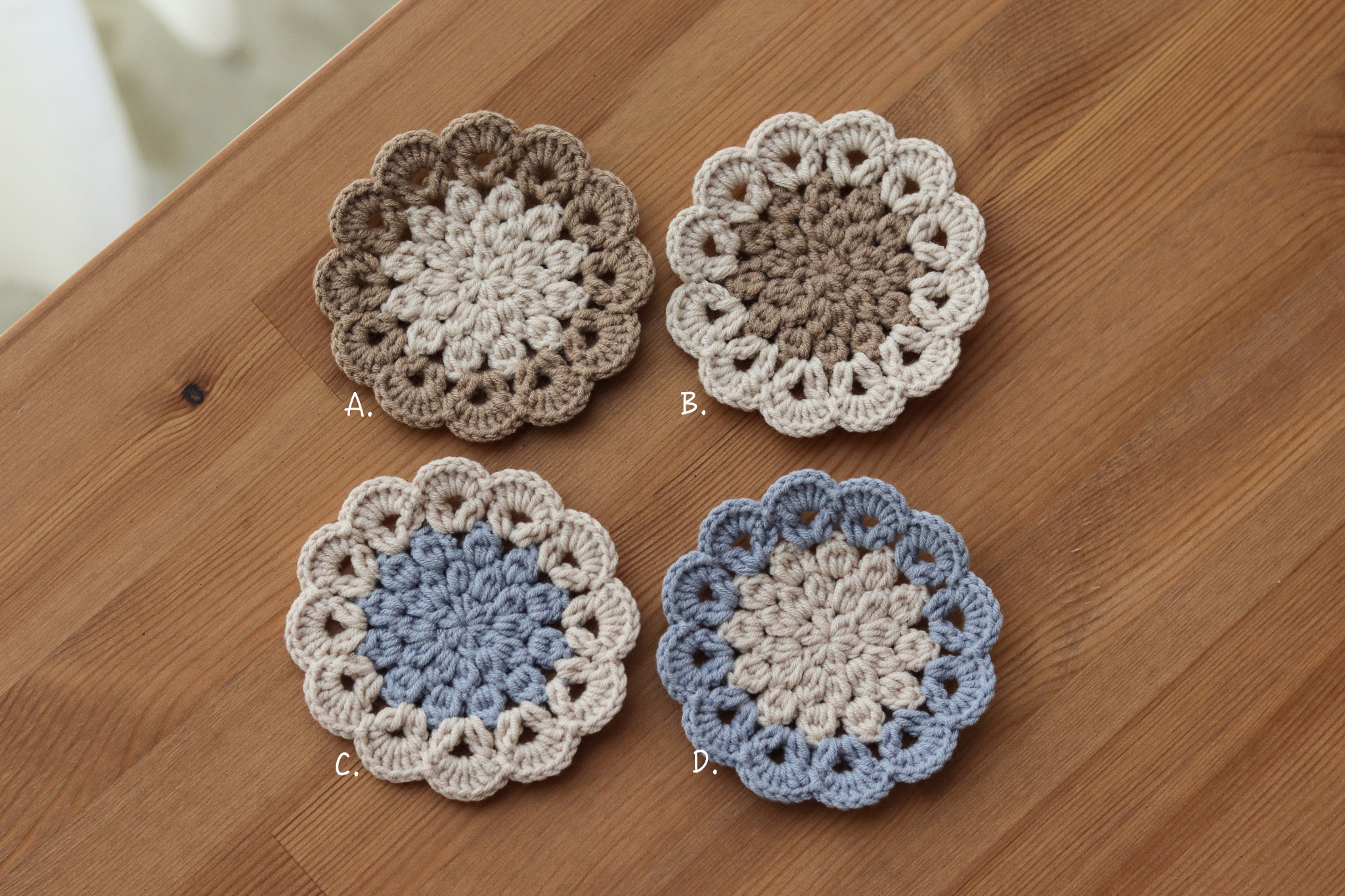 手工鉤織 牛奶棉 拼色杯墊