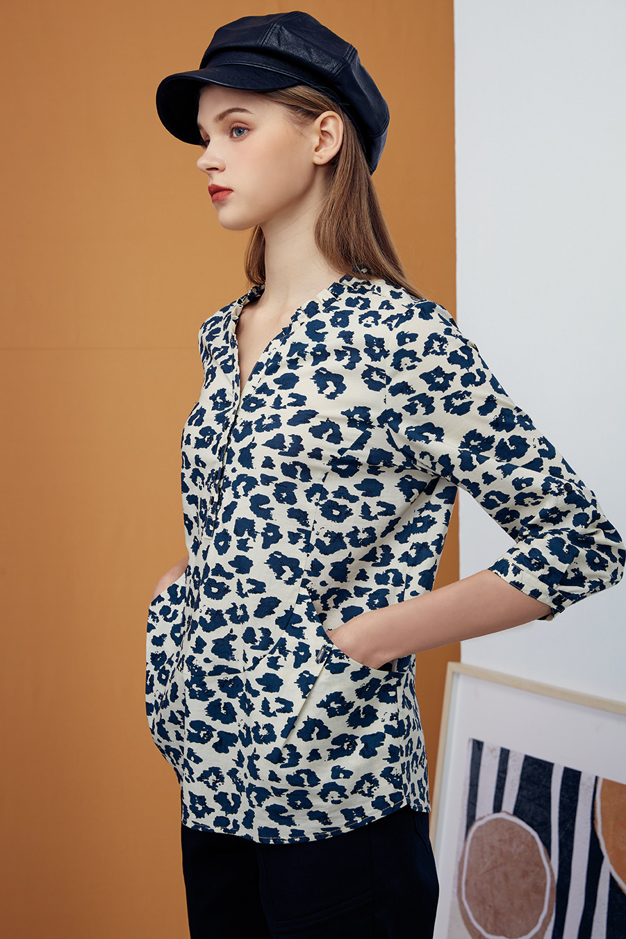 時尚豹紋印花率真造型上衣R6281