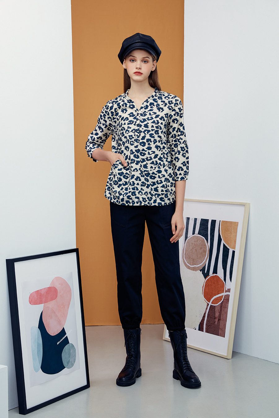 時尚豹紋印花率真造型上衣R6281