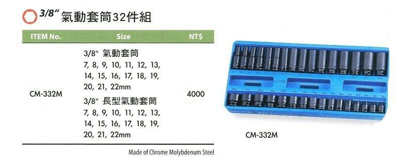 ＊中崙五金【附發票】加拿大GENIUS 專業級 3分綜合氣動套筒組 電動套筒 六角套筒 32件組 CM-332M