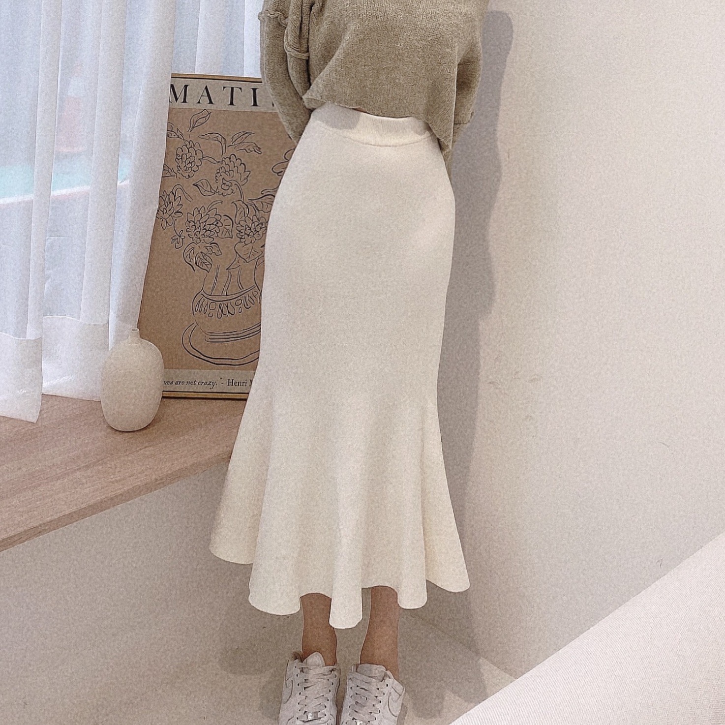 彈力親膚針織魚尾長裙/三色