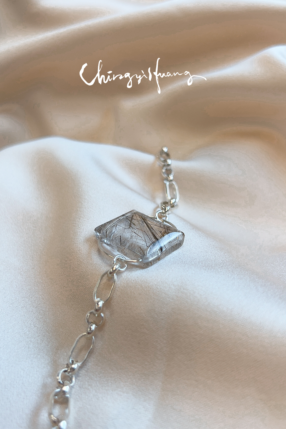 1箱❣️チタン❣️金粒、銀粒、追加や変更可能 CYH-限量方形銀髮晶純銀手環(開發腦部/加強自信/避邪/對應頂輪)