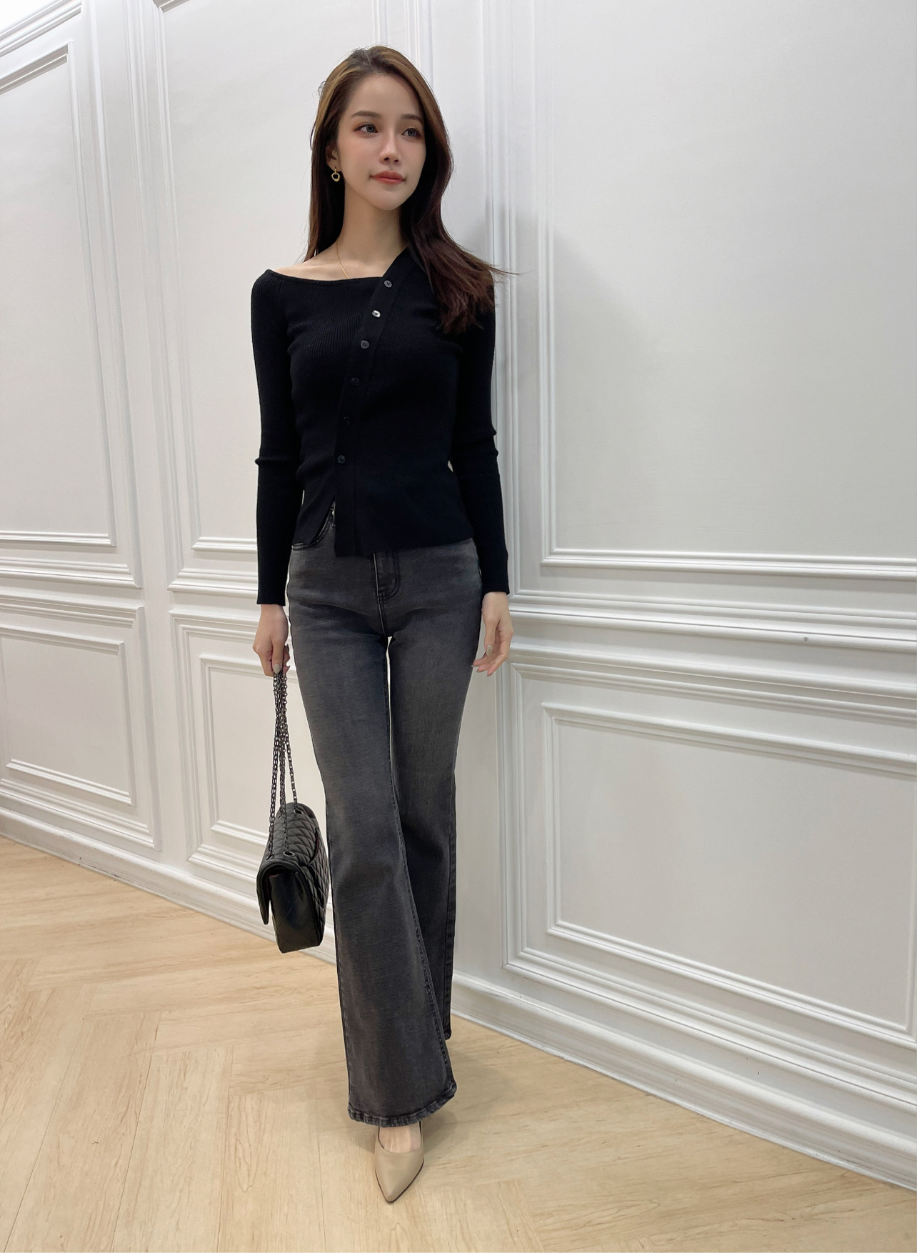 (修身必備)極顯腿長牛仔喇叭褲