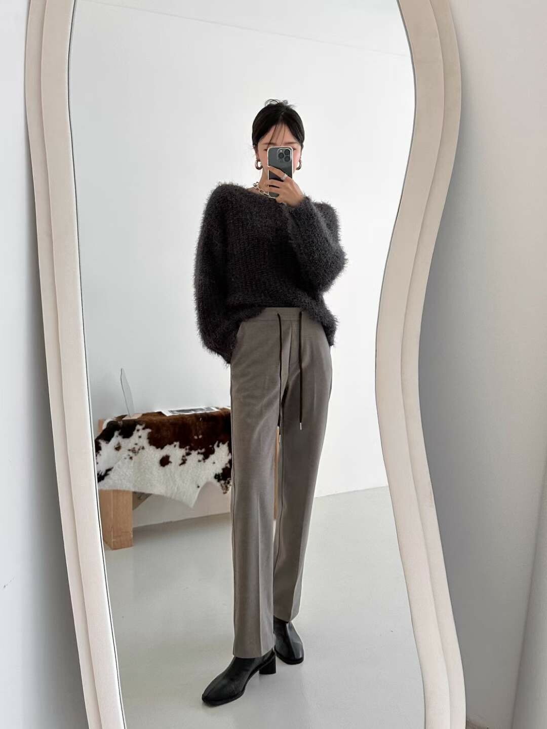 2211201ISABEL抽繩彈性褲頭內刷毛摺痕長褲