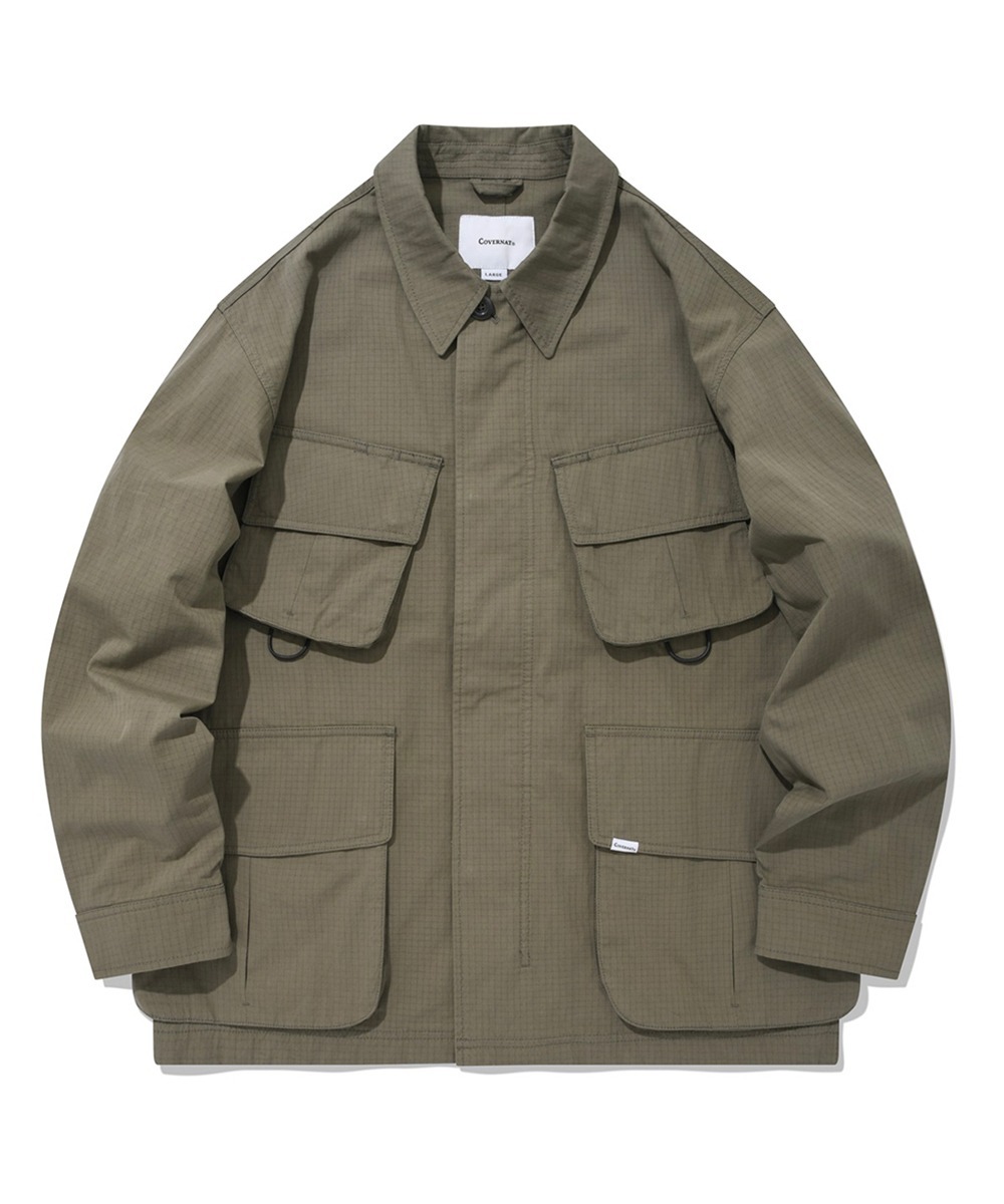 COVERNAT 多口袋 格紋外套 夾克 橄欖色