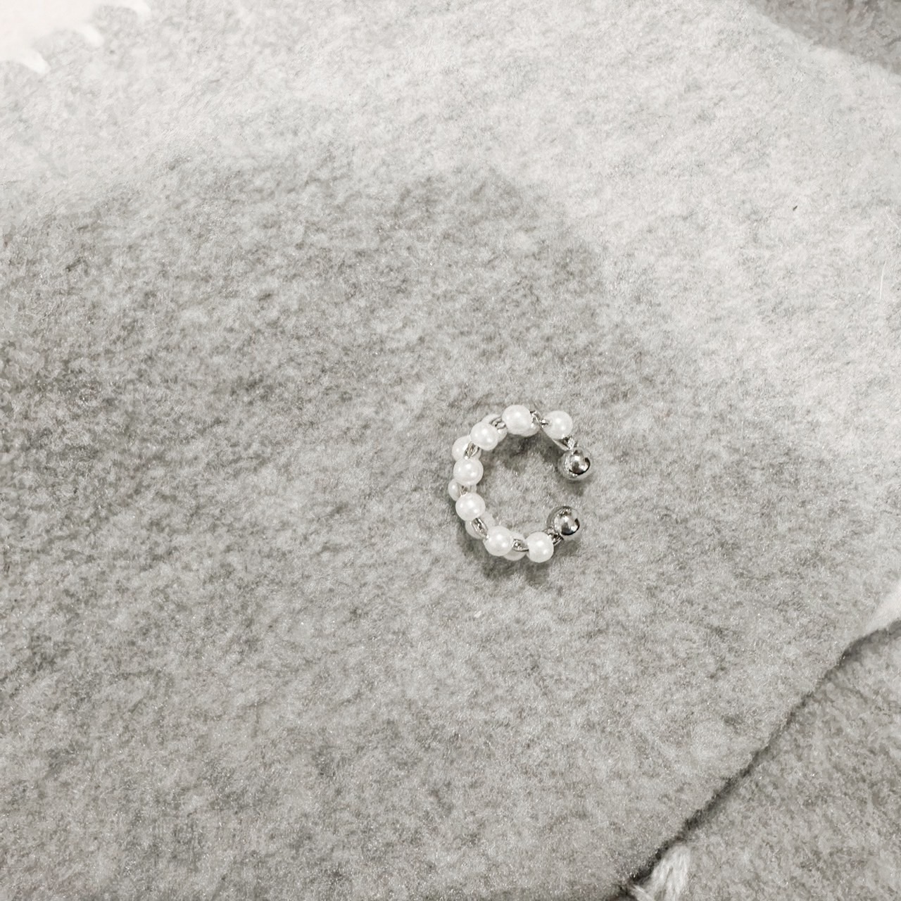 雙排珠珠銀色耳骨夾