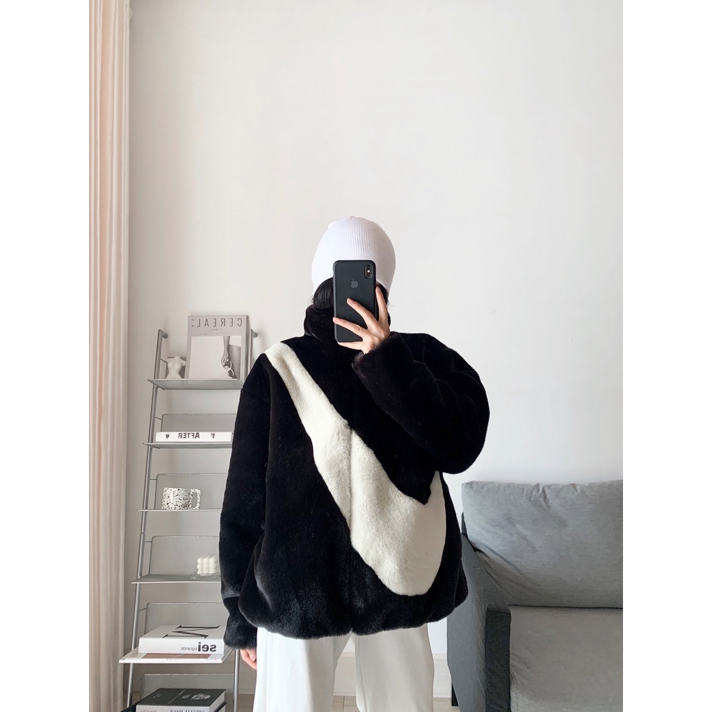 NIKE FAUX FUR 外套 人造 皮草 黑 黑白 白黑 米白 米色 絨毛 DO3792-010 / 現貨