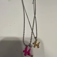 [S] NYU.NYU DOUBLE CHAIN WITH BALLON DOG CHARM NECKLACE, HOT PINK/GOLD, SNN15 (SNN15)