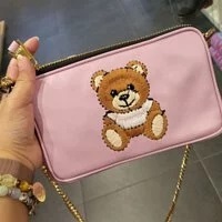[S] MOSCHINO EMBROIDERED BEAR LOGO LEATHER CROSSBODY BAG,PINK, 667110929999 (SM252)