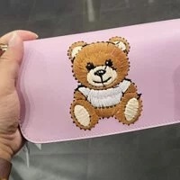 [S] MOSCHINO EMBROIDERED BEAR LOGO LEATHER CROSSBODY BAG,PINK, 667112256451 (SM256)