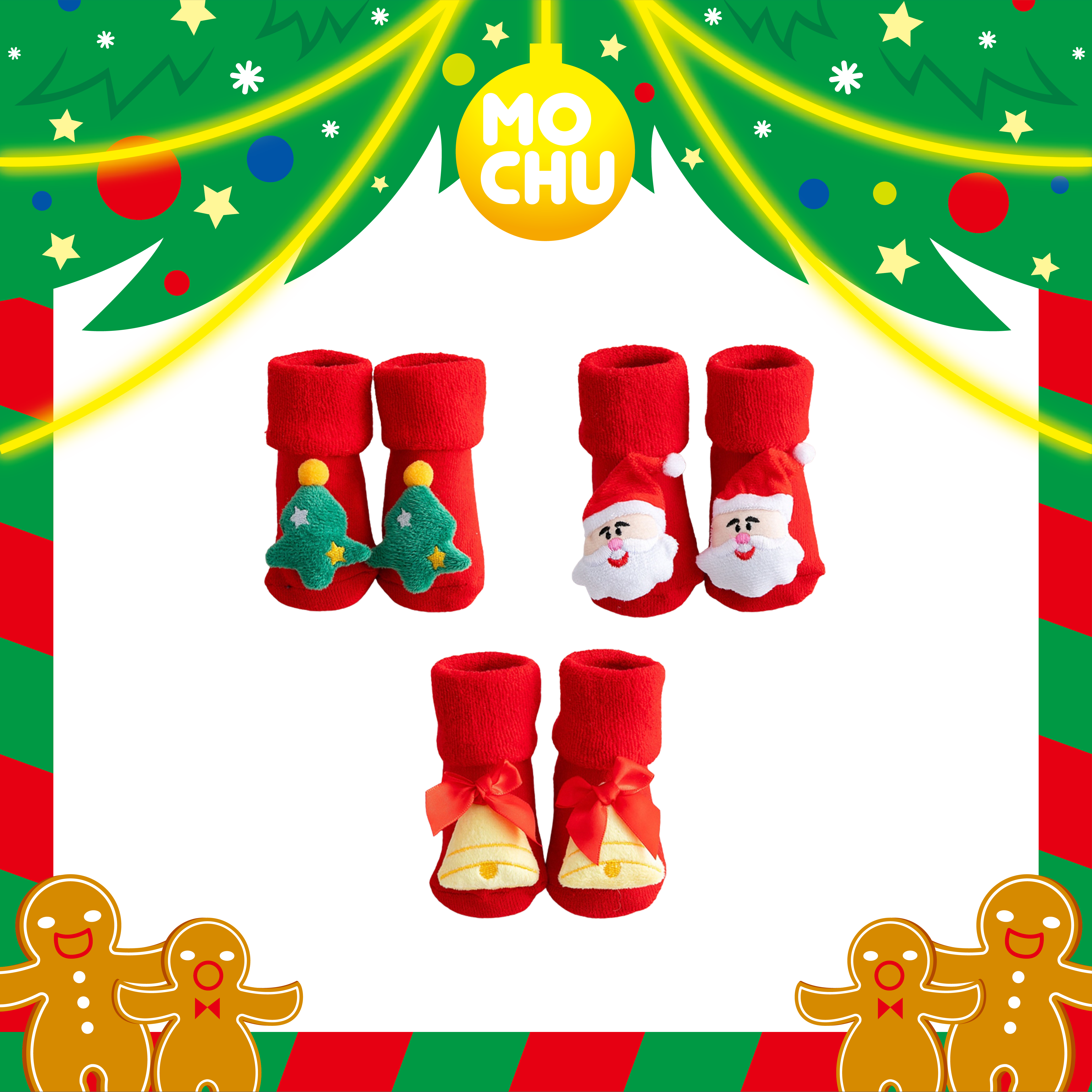 (1-3y現貨)聖誕立體造型寶寶襪三入組-A款