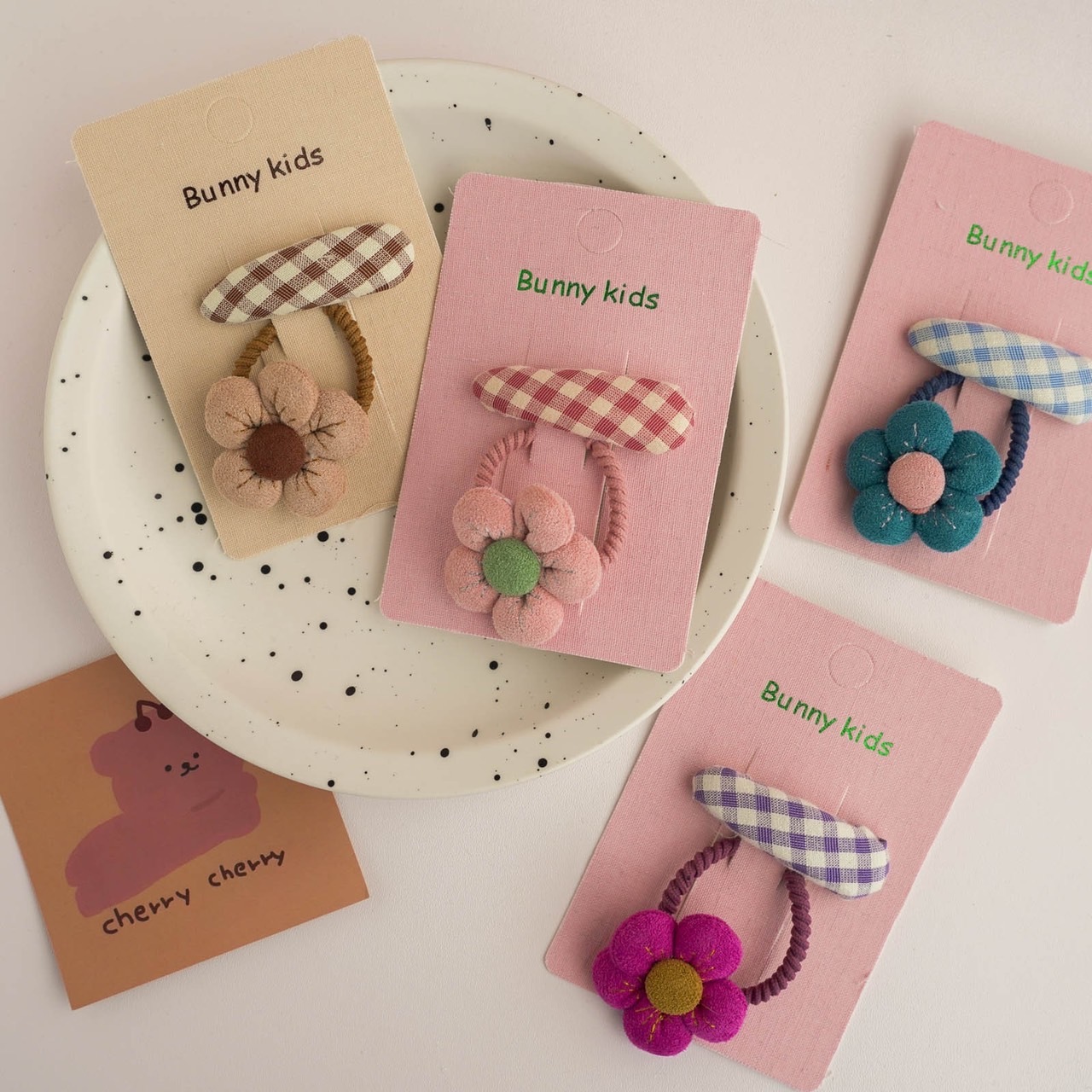 格紋髮夾/花朵髮圈組