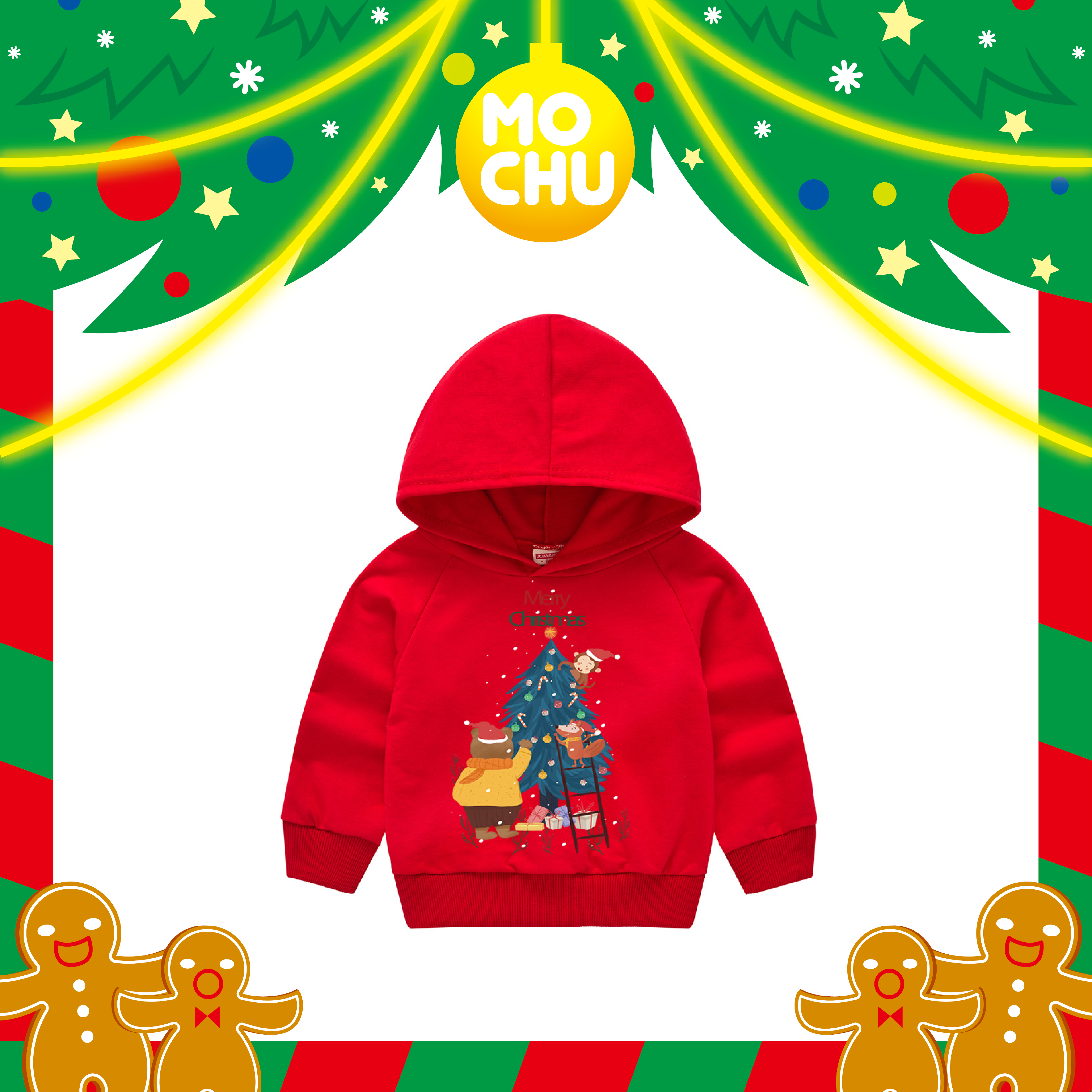 (110碼現貨)裝飾聖誕樹印花連帽衛衣